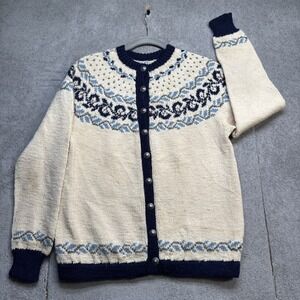 Vintage 70s Norwegian Wool Nordic‎ Cardigan Fair Isle Scandi Knit Sweater M/L